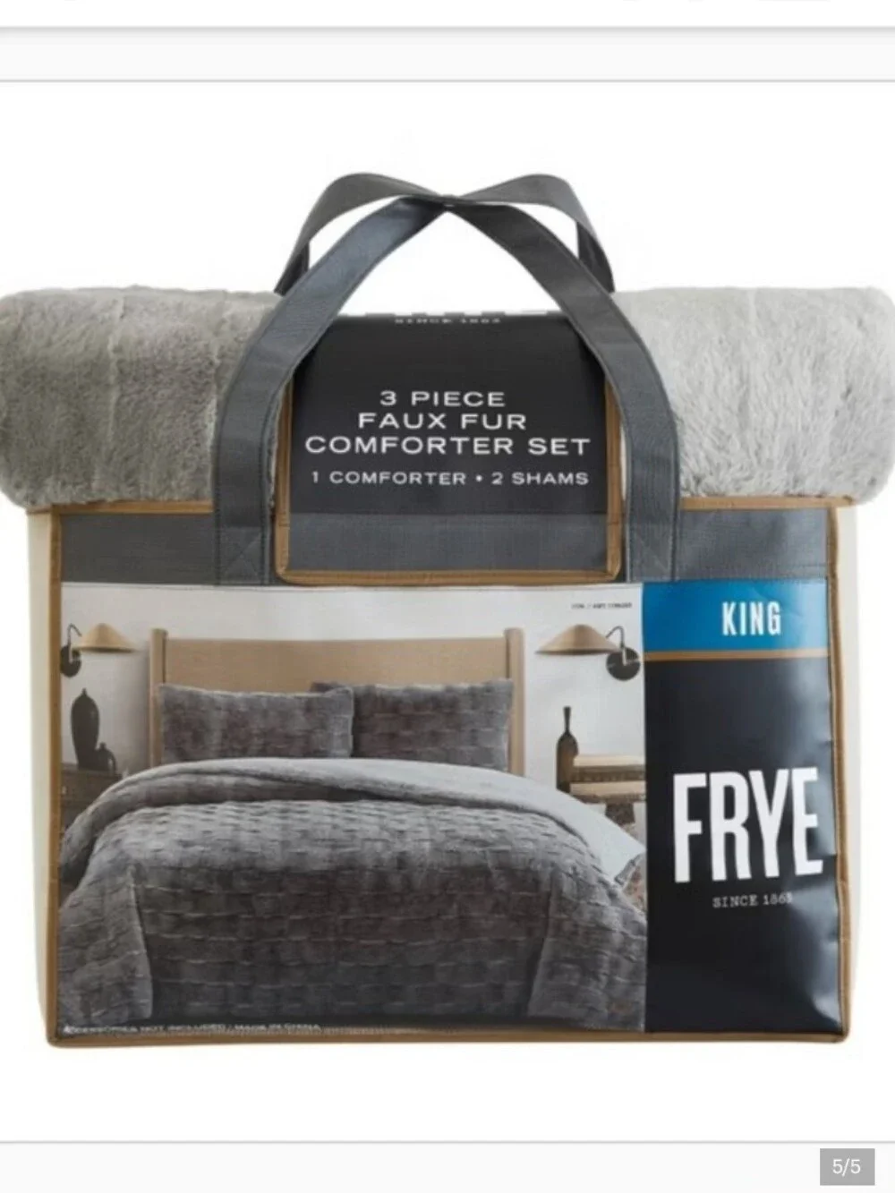 FRYE KING Luxury Bubble Faux Fur Comforter 3 Piece Set, Gray - Reversible